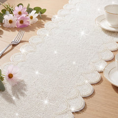 Wedding decor with Batiyeer pearl table runner on table