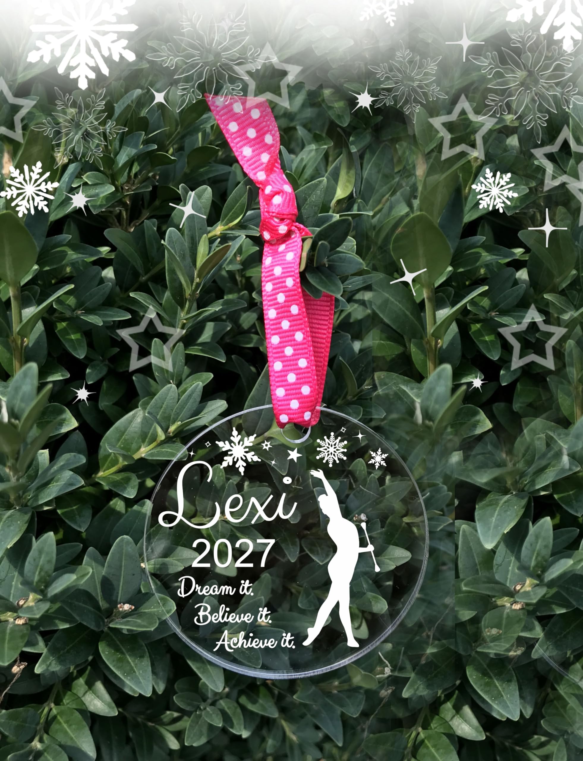 Majorette baton ornament 3 inch clear acrylic
