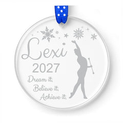 Baton Ornament clear acrylic laser engraved 3 inch diameter