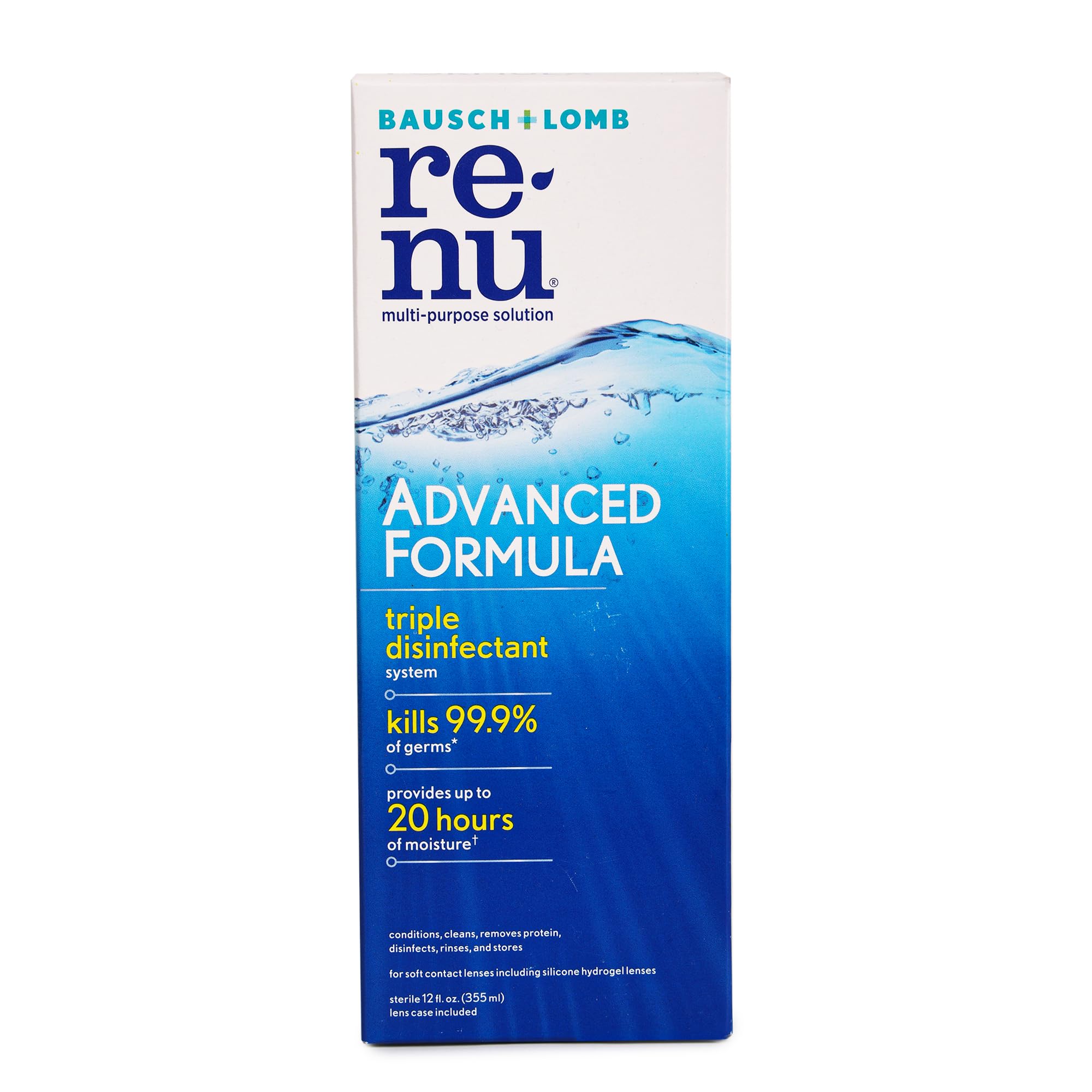 Bausch + Lomb Renu contact lens solution packaging with case