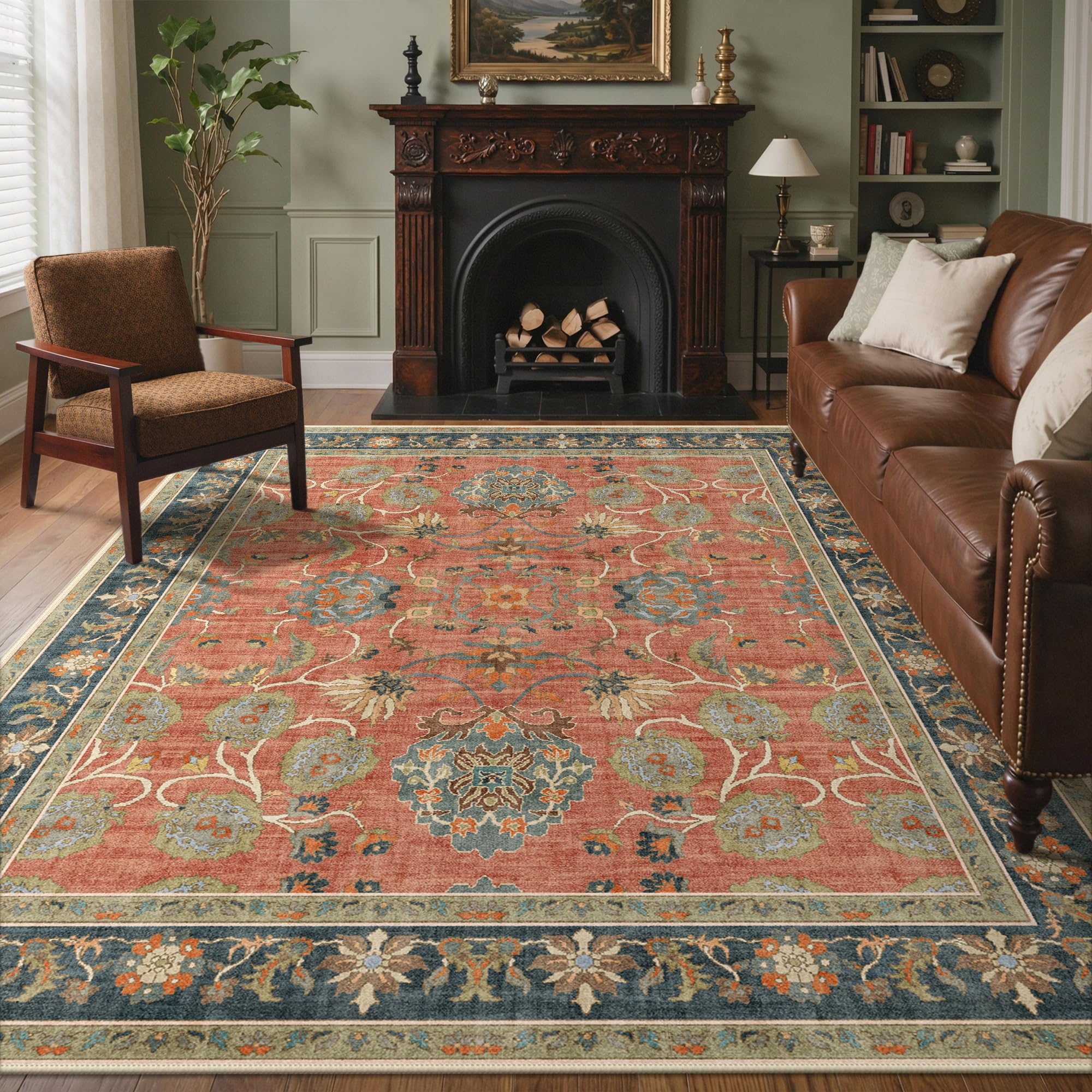 Bavni 8x10 vintage area rug with terracotta floral design