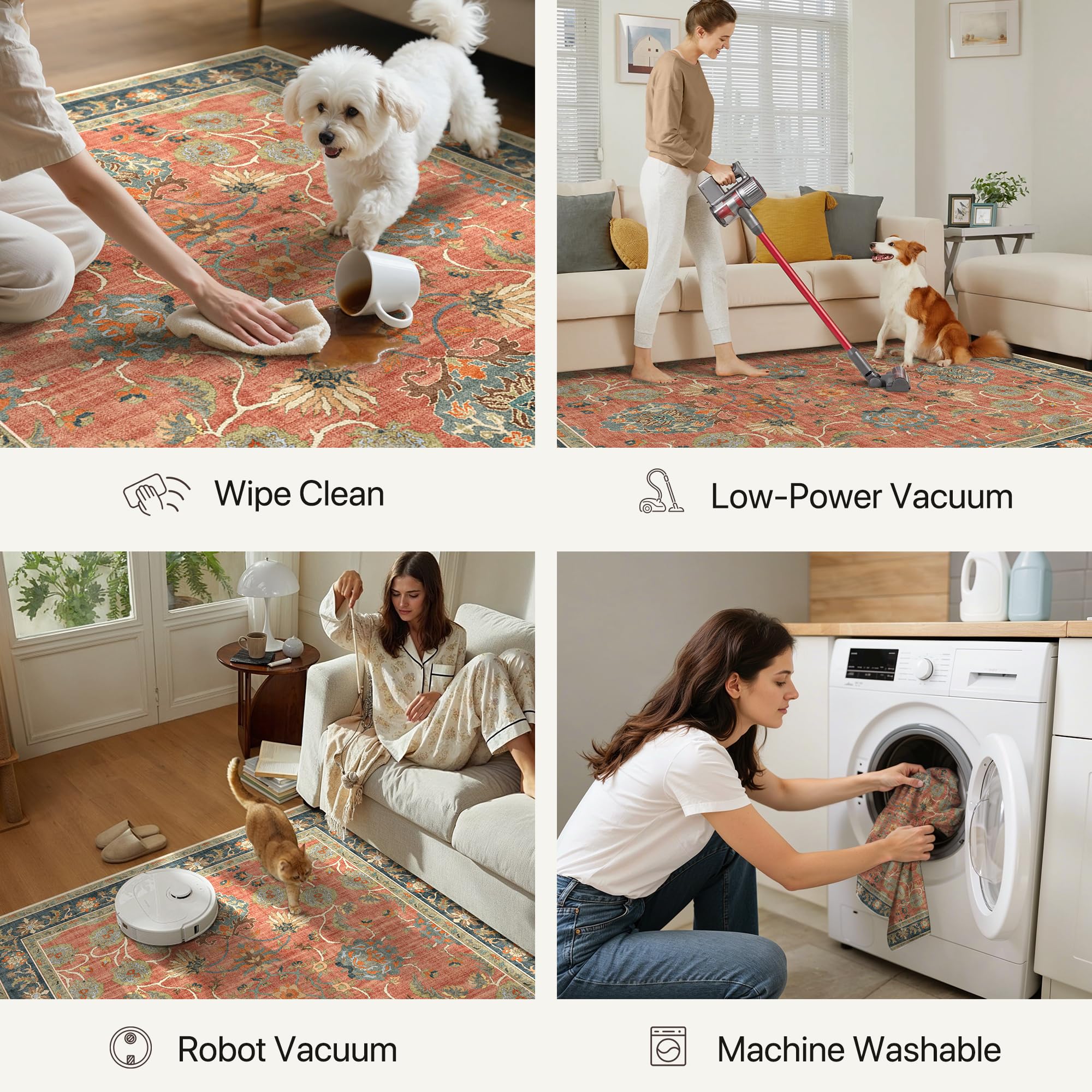 Pet friendly indoor rug with soft texture in living room
