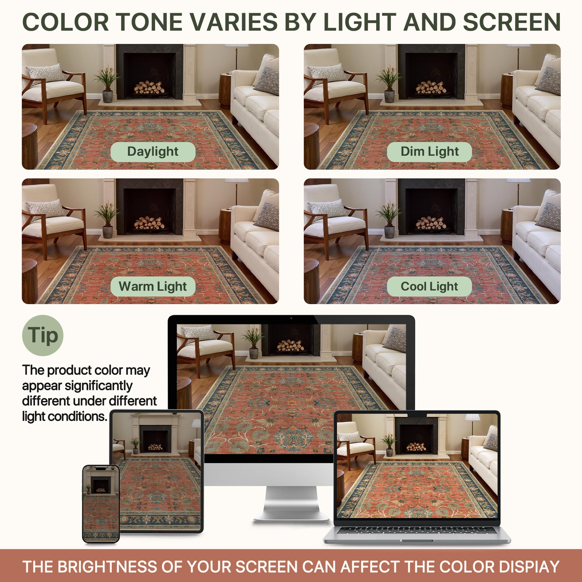 Versatile placement in living room or bedroom with Bavni rug