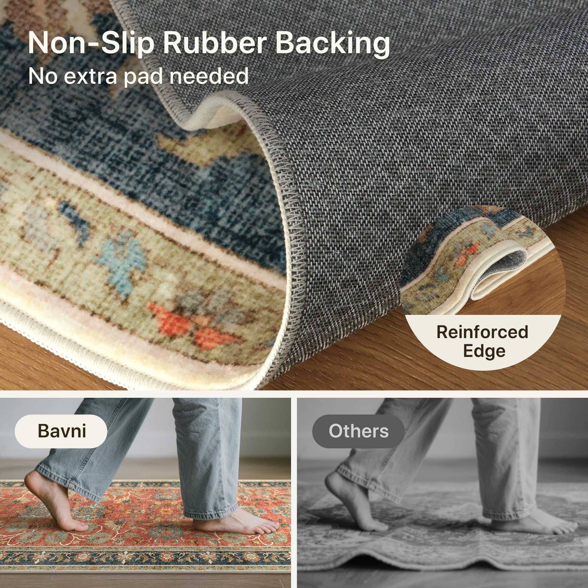Low-pile 6mm rug with reinforced edge binding