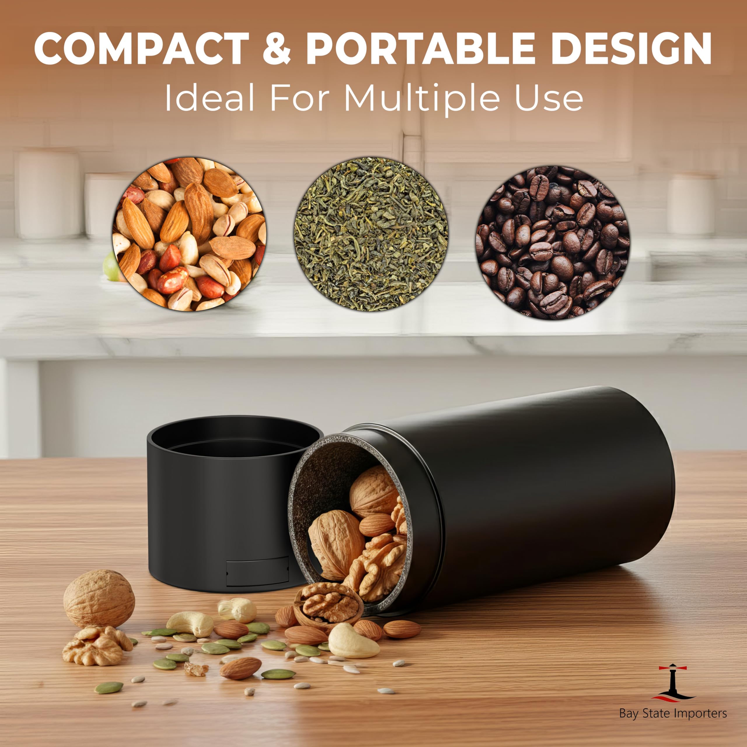 Airtight portable storage container for dry goods black exterior
