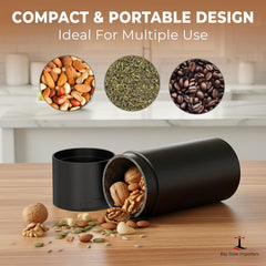 Airtight portable storage container for dry goods black exterior