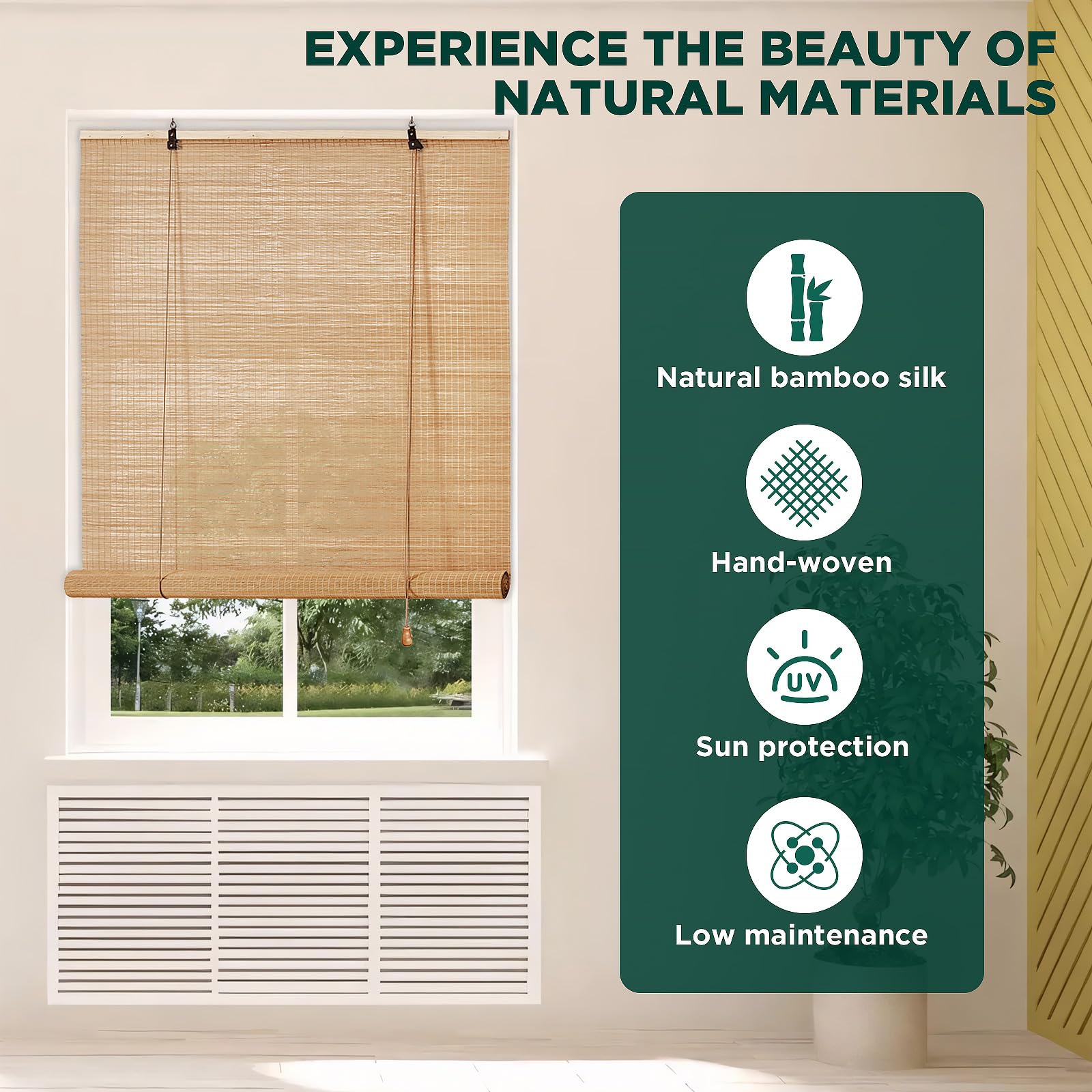 BAYUE Bamboo Blinds roll up light filtering on window