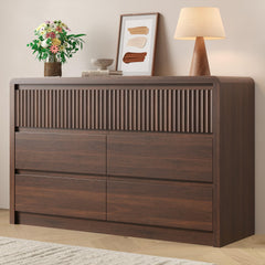 BAZELOR fluted 6 drawer dresser walnut finish