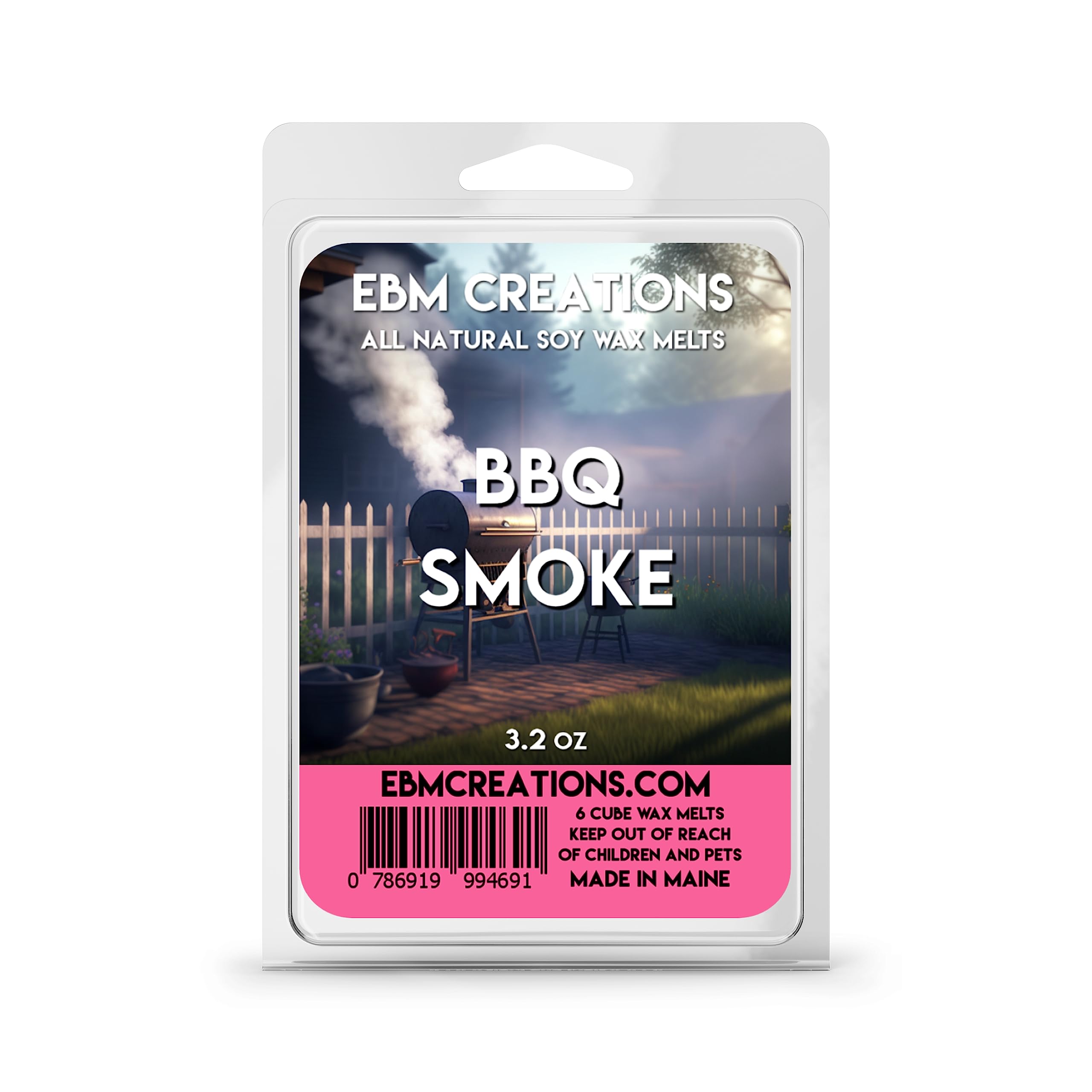 BBQ Smoke wax melts six cube clamshell package