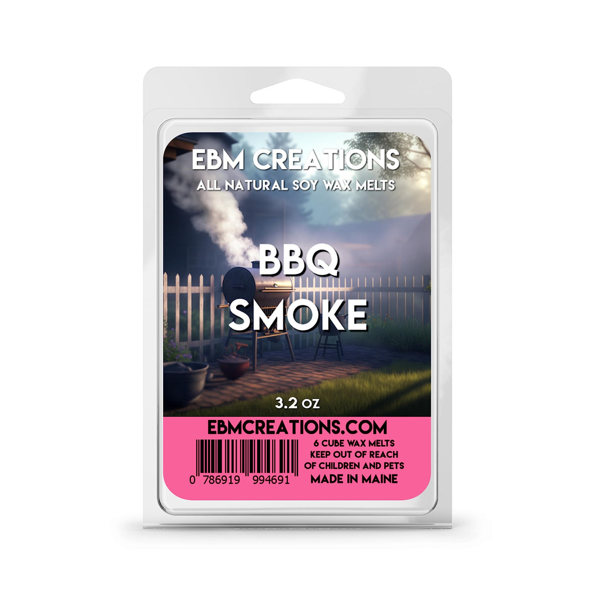 BBQ Smoke wax melts six cube clamshell package