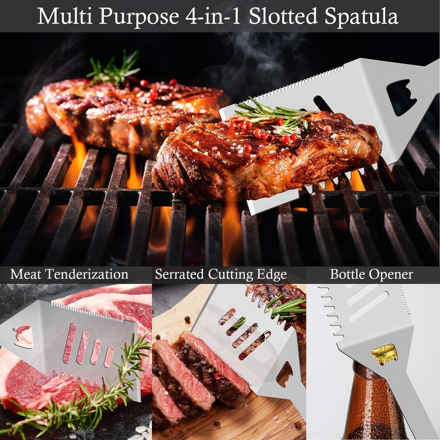 BBQ spatula fork knife silicone brush and tongs in kit