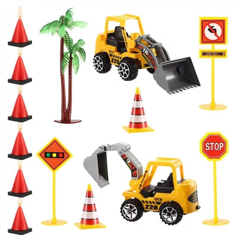 BBTO construction party set with candles and toppers