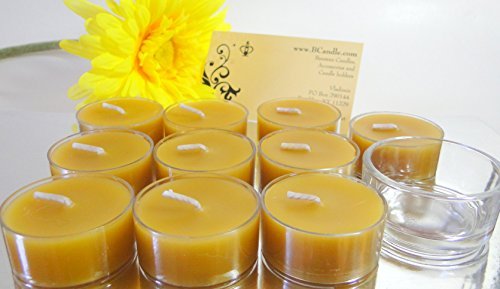 BCandle beeswax tea lights pack of 10 with clear glass tealight holder