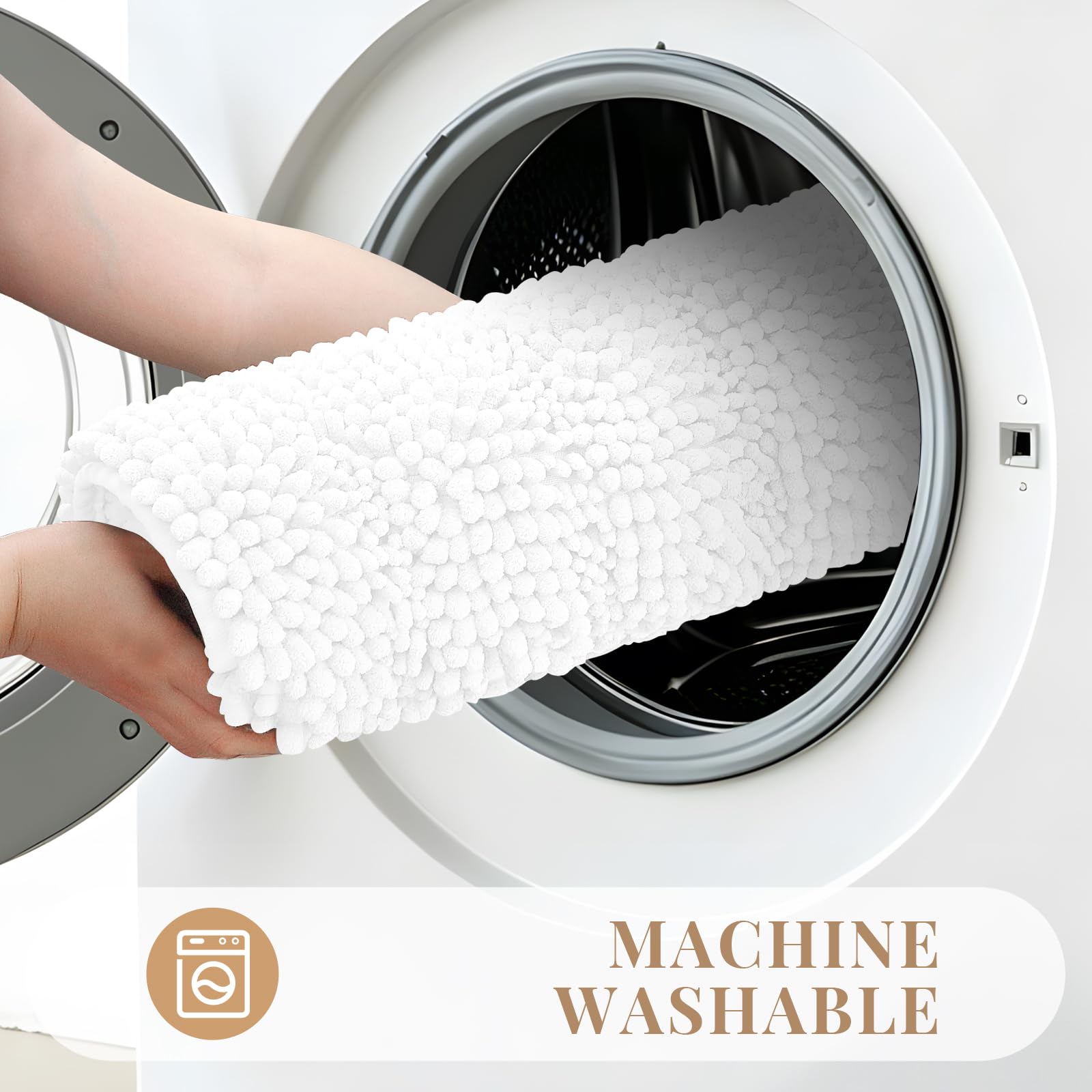 White chenille bath mat by Bcoimo for tubs and vanities
