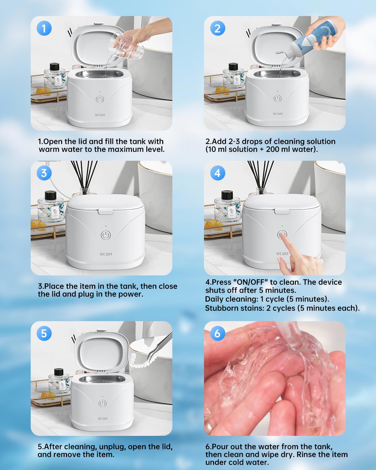 Portable denture brace jewelry cleaner for daily care
