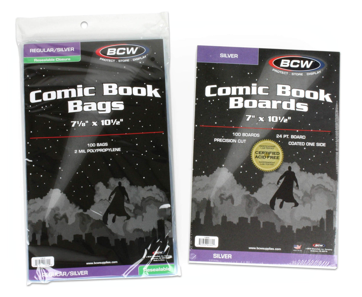 BCW Silver Age resealable comic bags and backing boards set 100 count