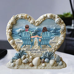 Beach scene couple heart plaque with personalization
