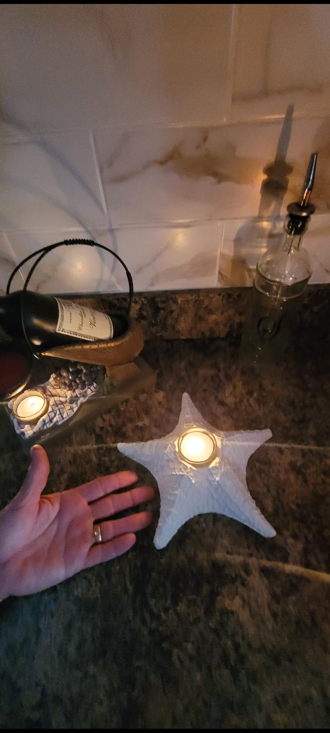 Starfish candle holder 2.5 inches tall with glass tea light holder