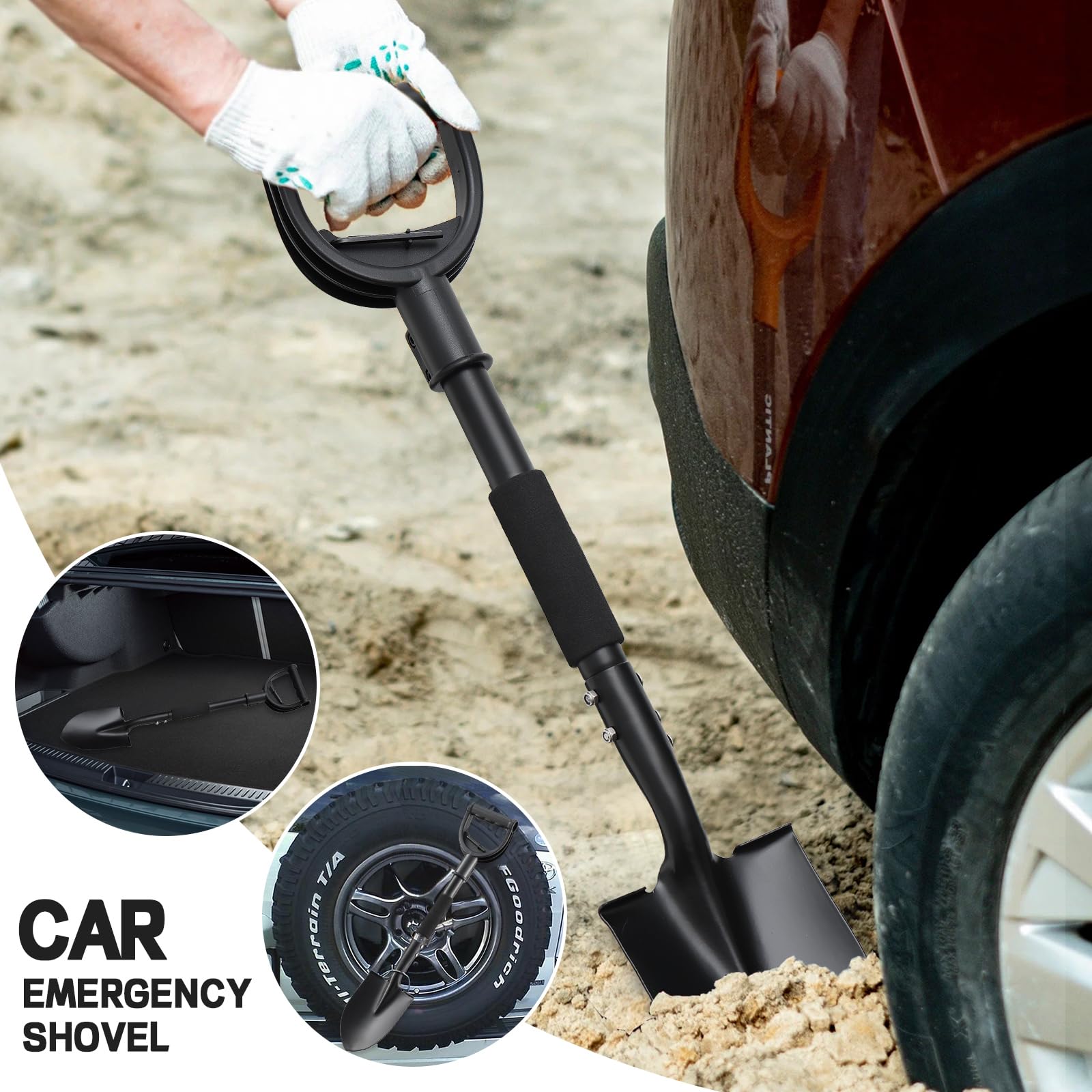 Beach sand digging with a small garden shovel
