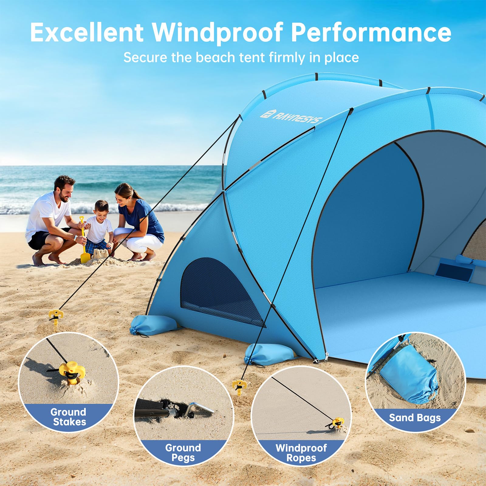 Raynesys tent with UPF50+ sun protection silver-coated fabric
