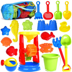 Beach Toys 19 Piece Sand Toys Set components including bucket water wheel and molds