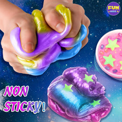 beads glitter foam and glow stars added to slime