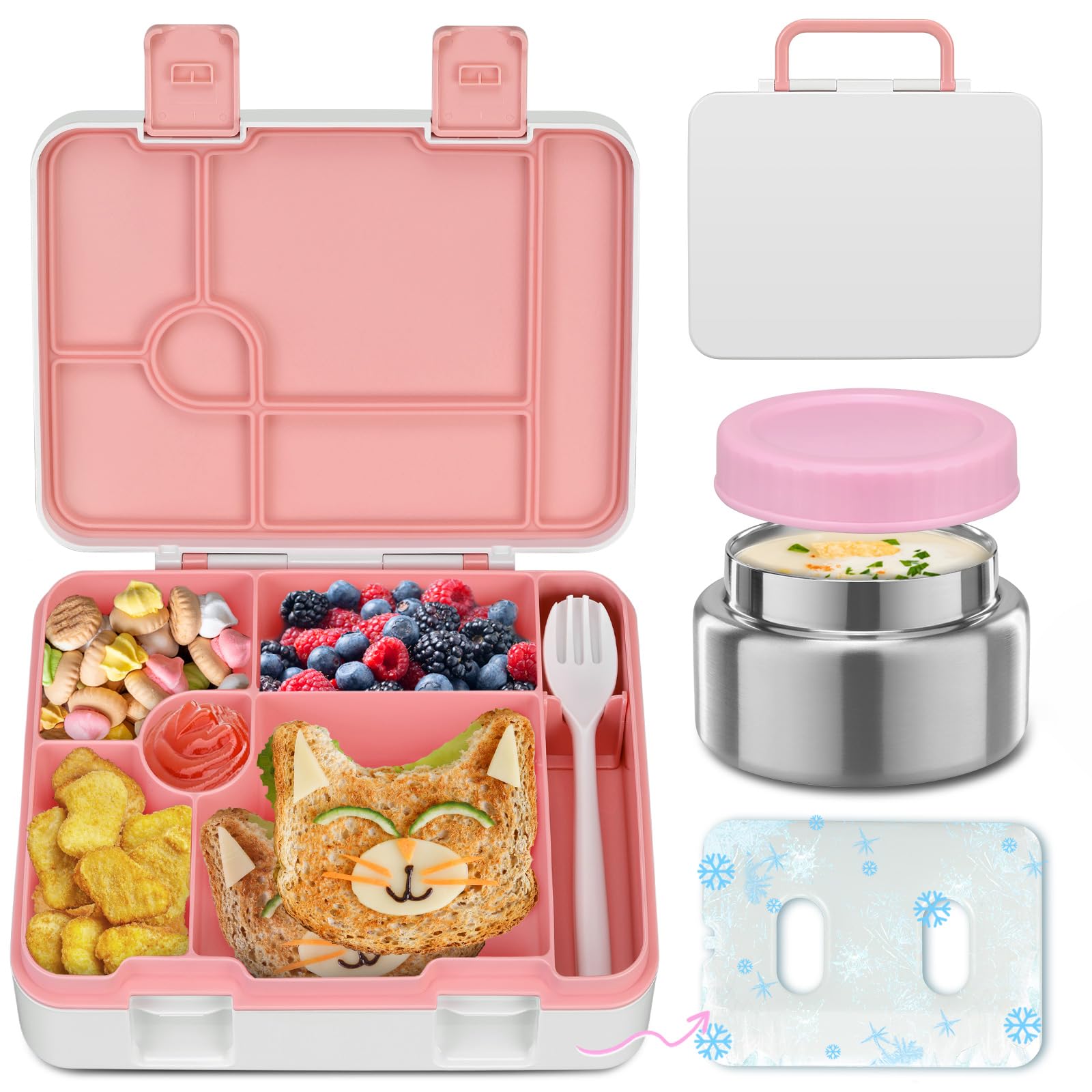 beaquee bento lunch box kids pink set