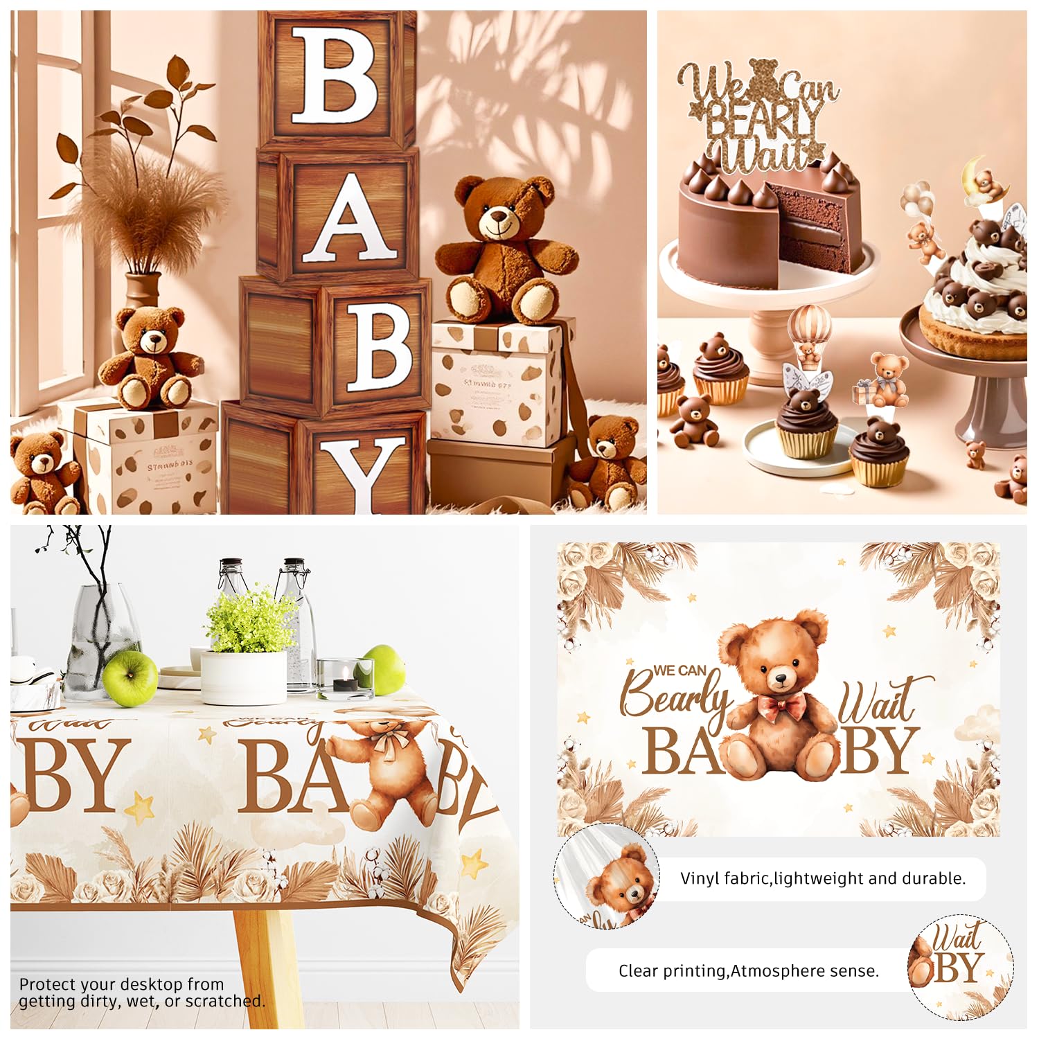 Bear baby shower plates and napkins arrangement