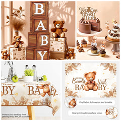 Bear baby shower plates and napkins arrangement