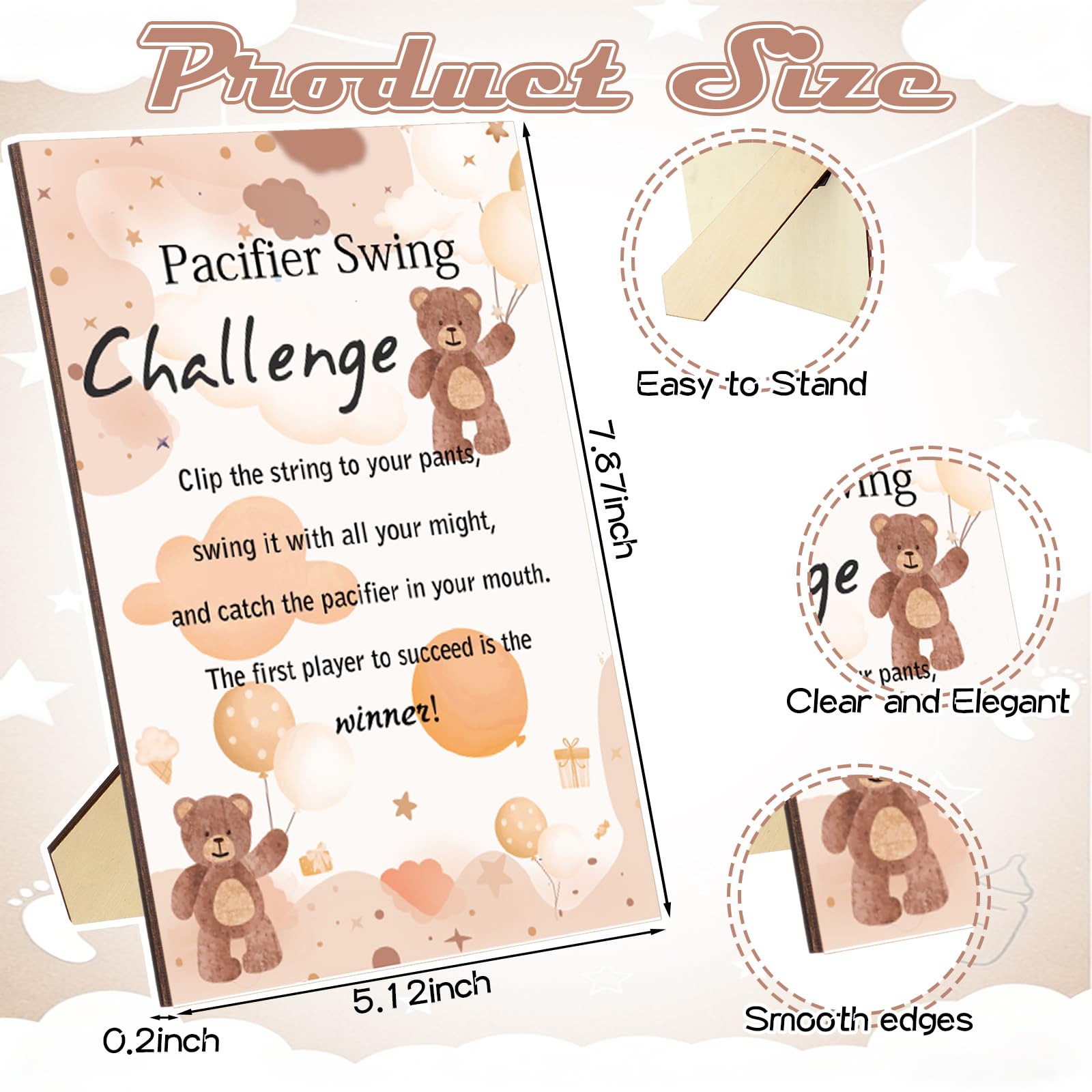 Brown bear sign with swing pacifier set for showers