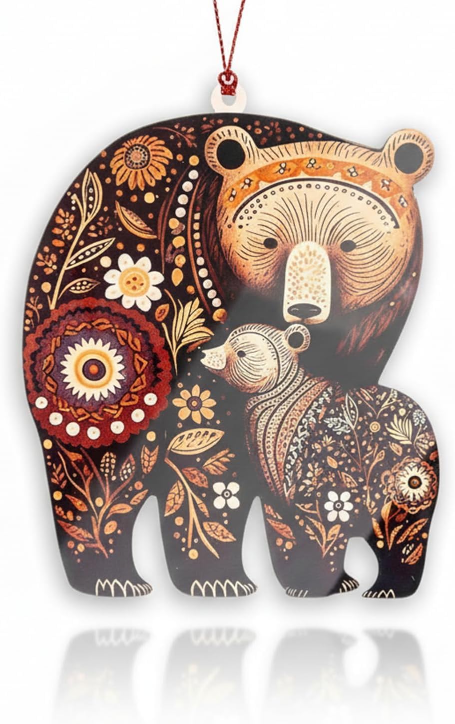 Bear Christmas Ornament 2025 featuring mama bear and cub in folk art style