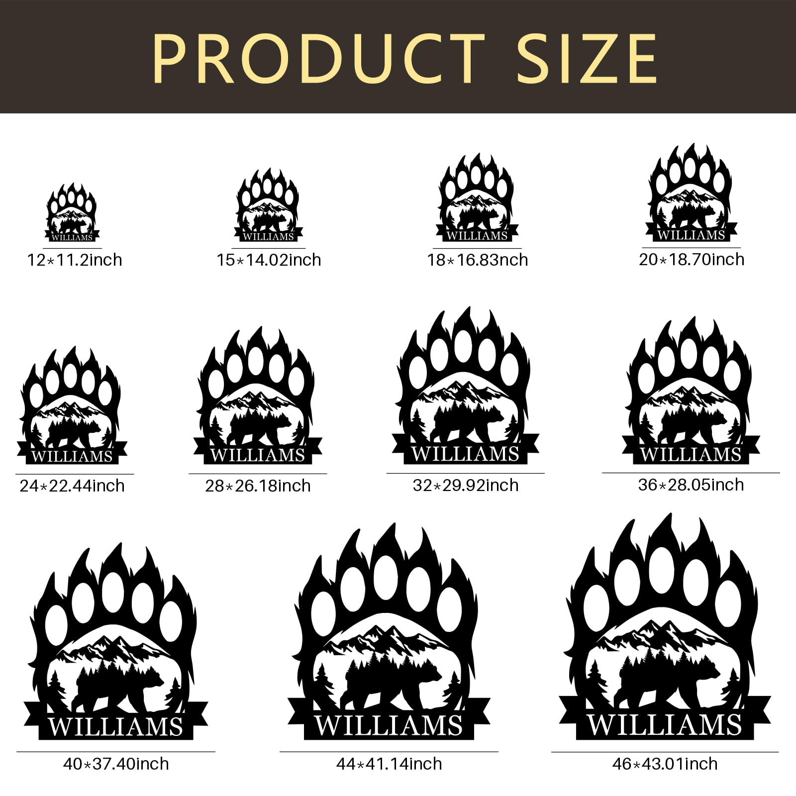 Bear paw forest motif metal wall art for farmhouse style decor