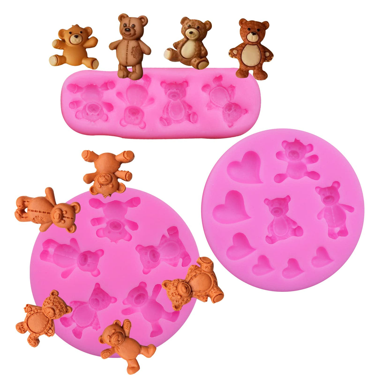 3 piece bear silicone mold set for fondant and chocolate