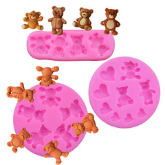 3 piece bear silicone mold set for fondant and chocolate