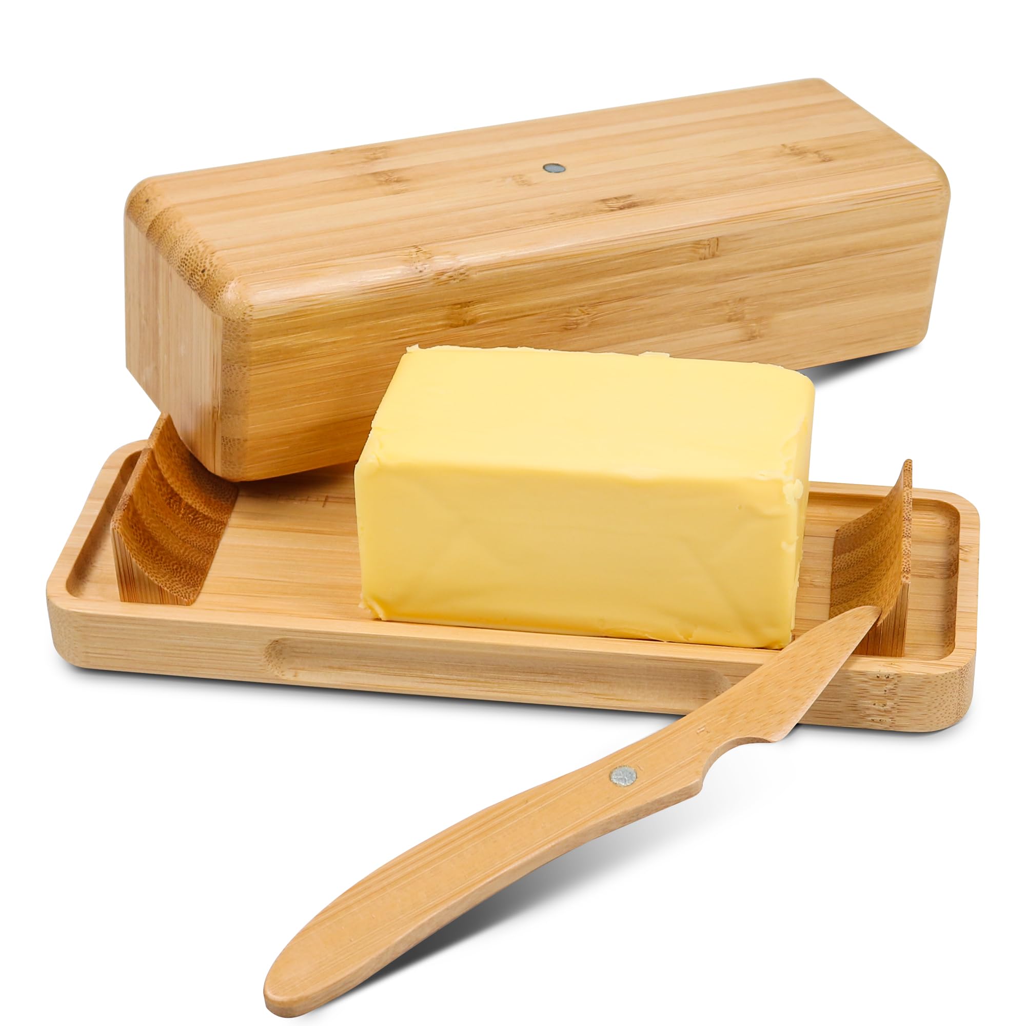 Beardo decor bamboo butter dish with lid on a countertop