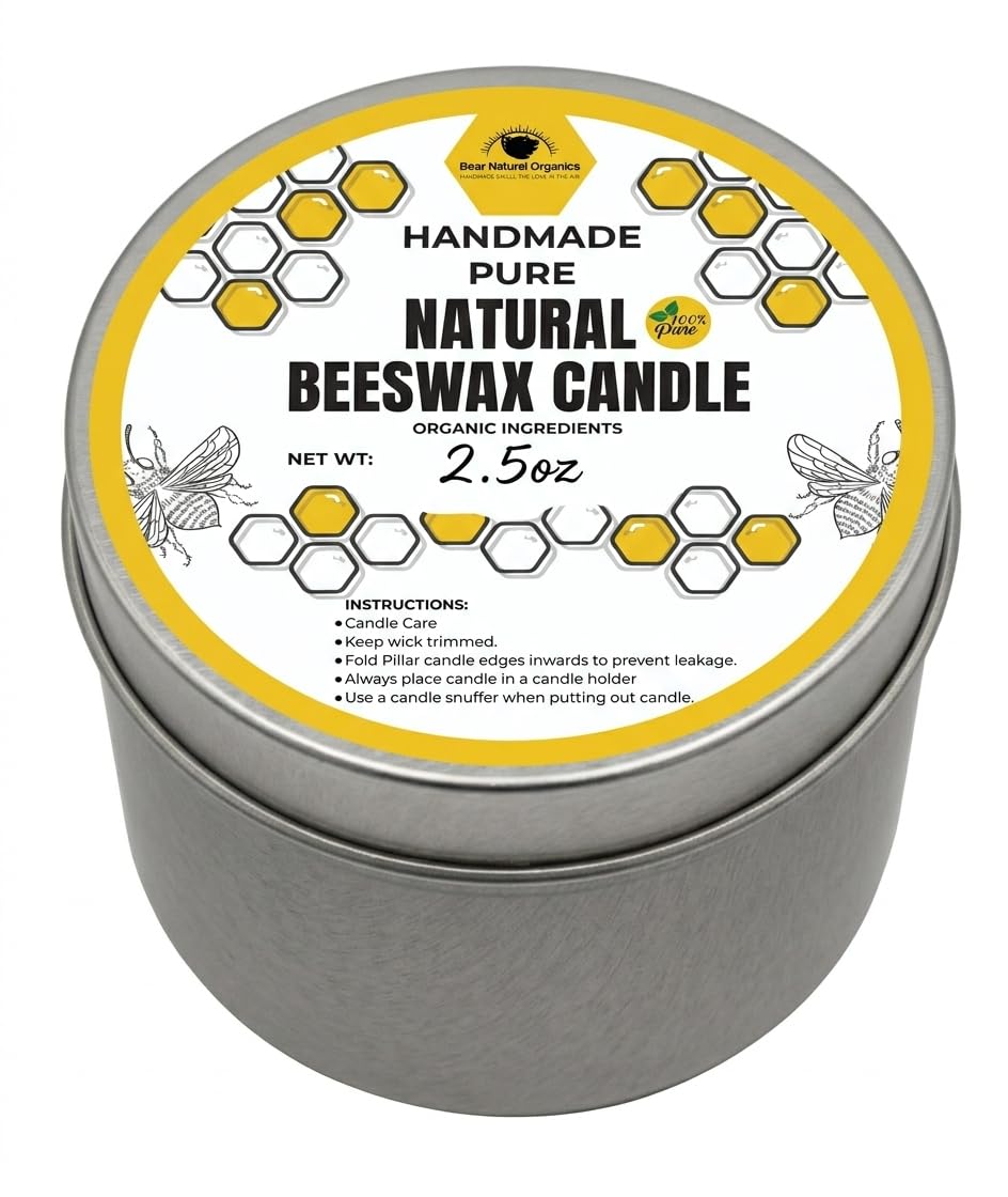 BearNaturalOrganics beeswax tin candle 2.5 oz