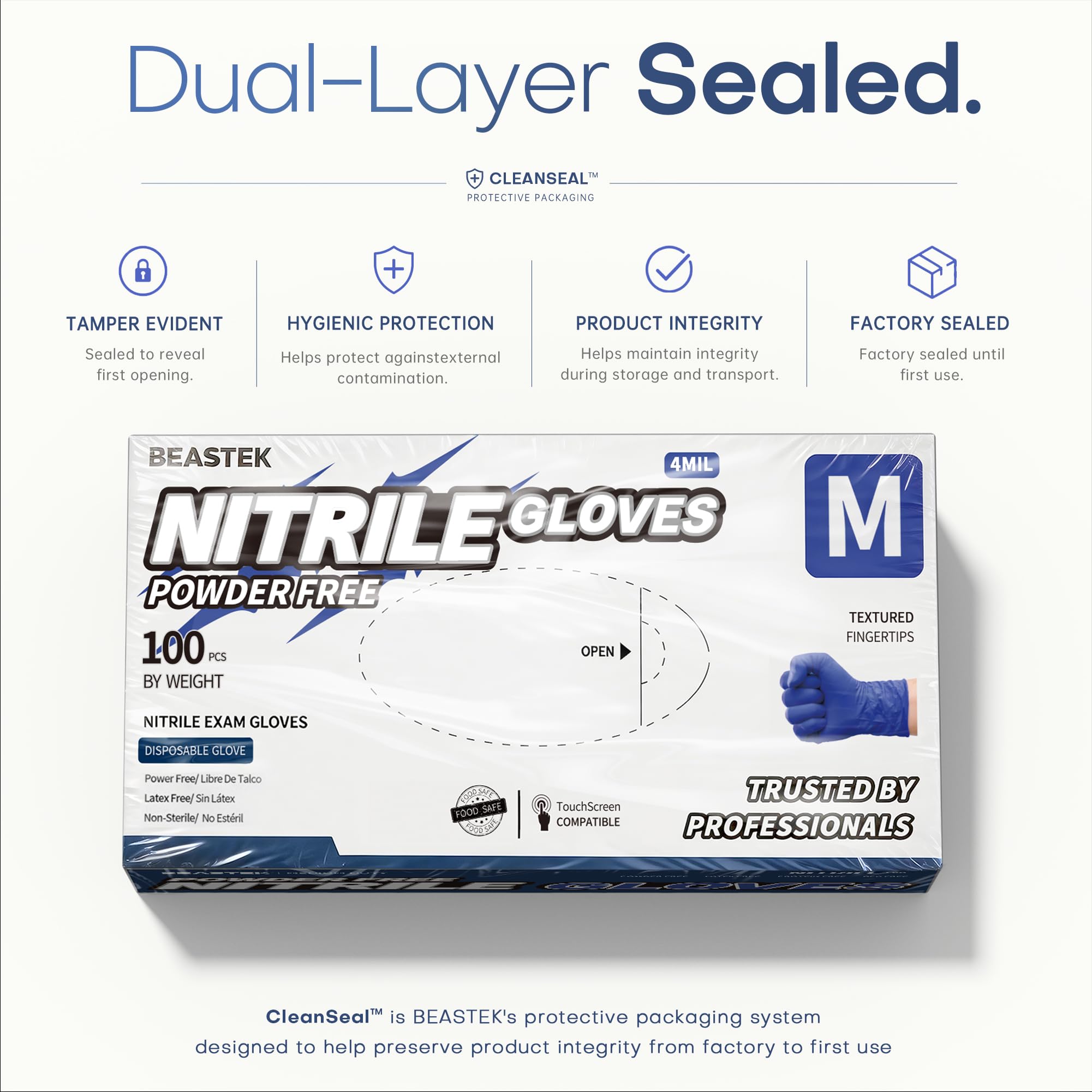 Nitrile gloves by BEASTEK 4mil powder-free size M