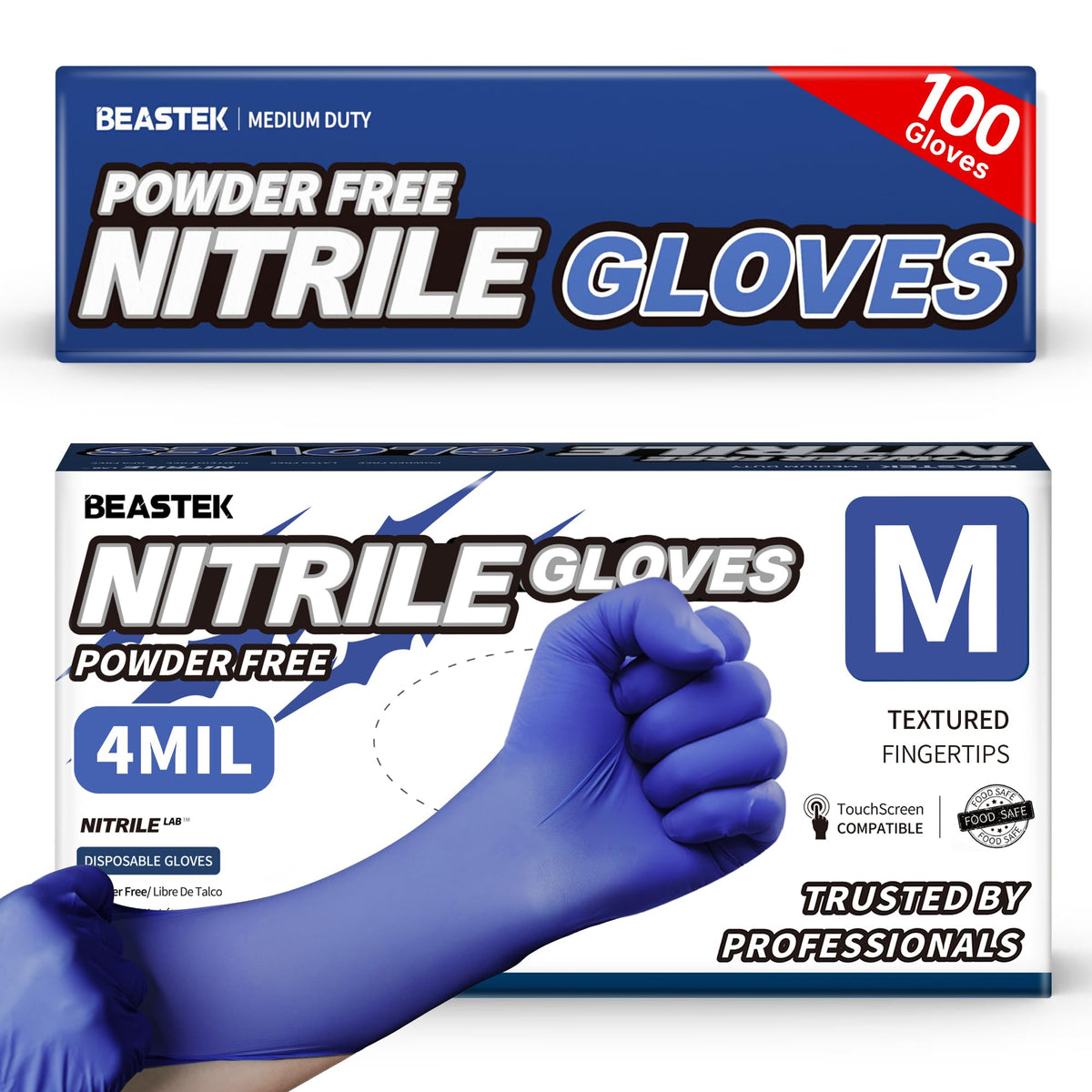 BEASTEK nitrile exam gloves size M 4mil powder-free blue violet