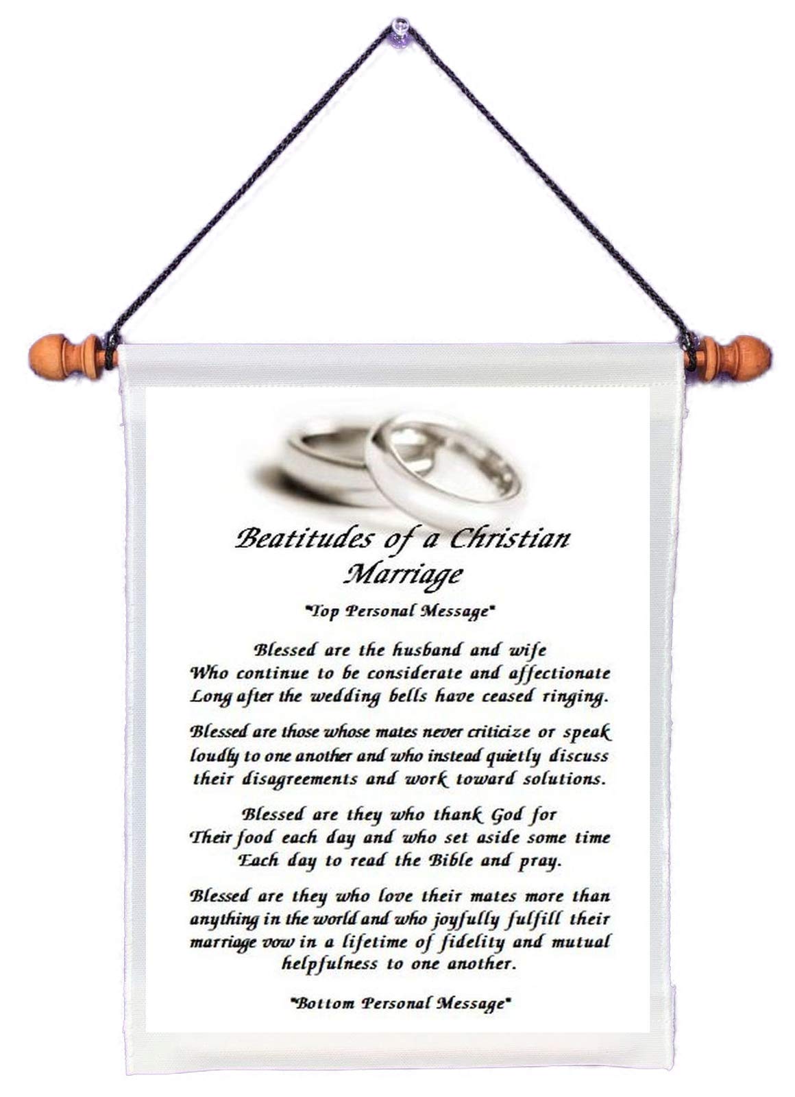Beatitudes of a Christian Marriage personalized canvas wall hanging 9.25 x 11.5 inches with hanging rod and cord