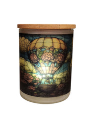 Beautiful hot air balloon stained glass tea light holder close up