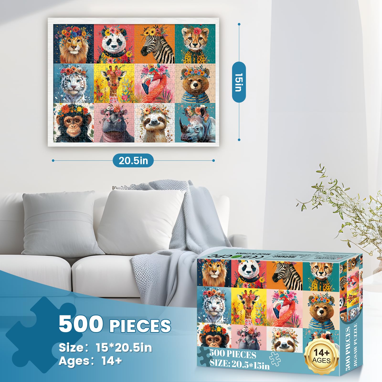 12-grid layout showing animal portraits