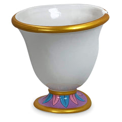 Angled rim and indented chip on side ceramic mug