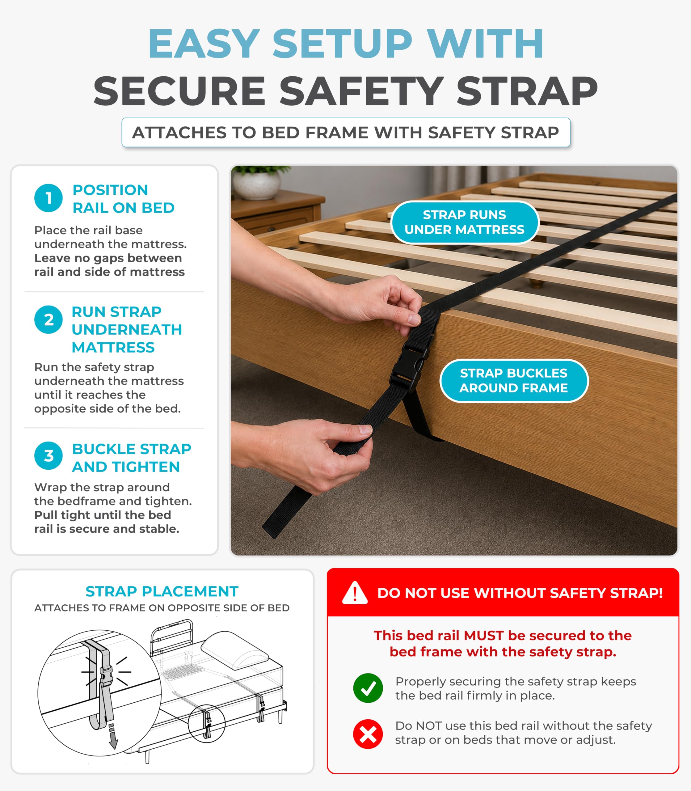 Stander EZ Adjust Bed Rail installed on a traditional bed