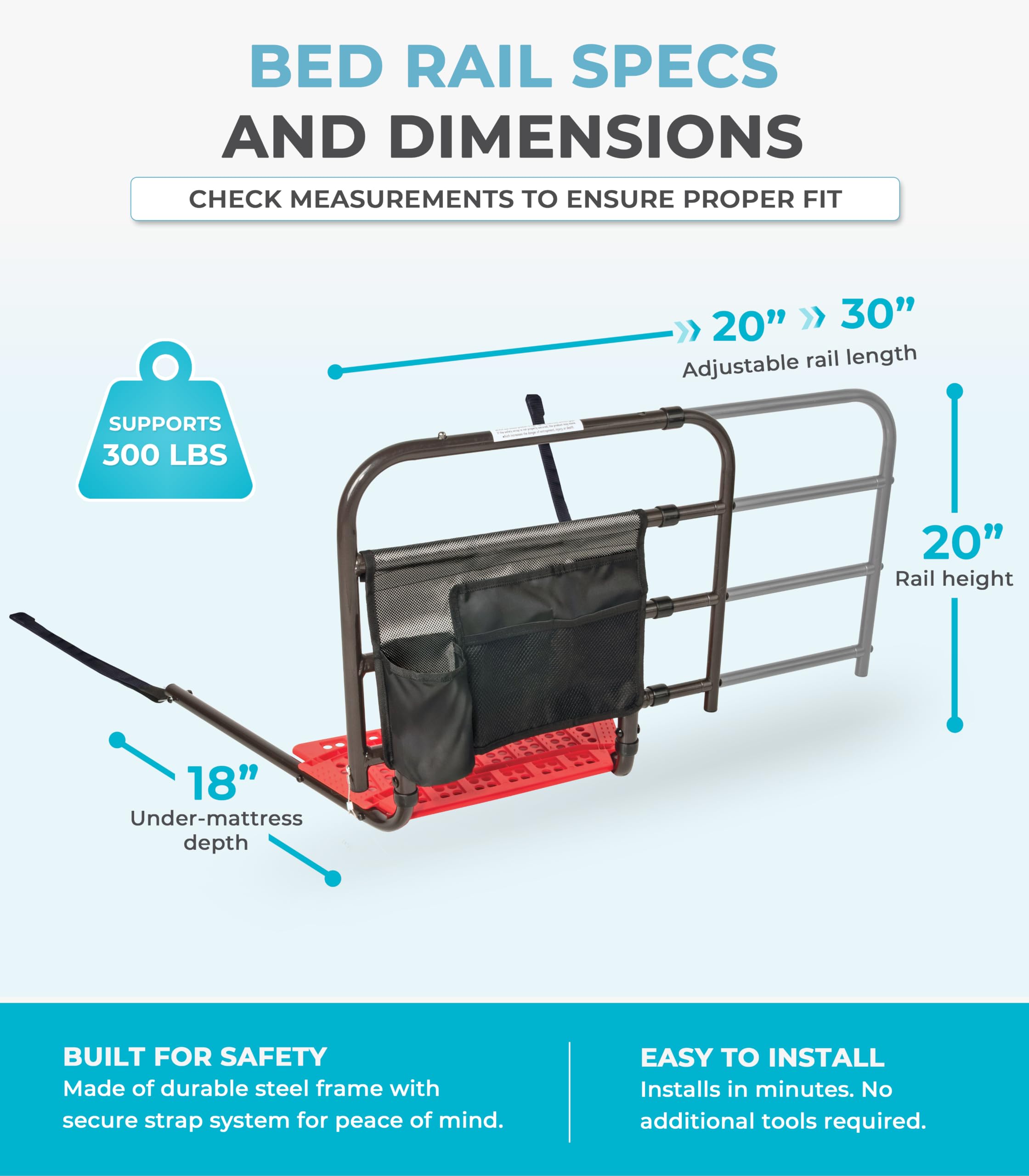 Supports up to 300 lbs for sturdy bedside assistance