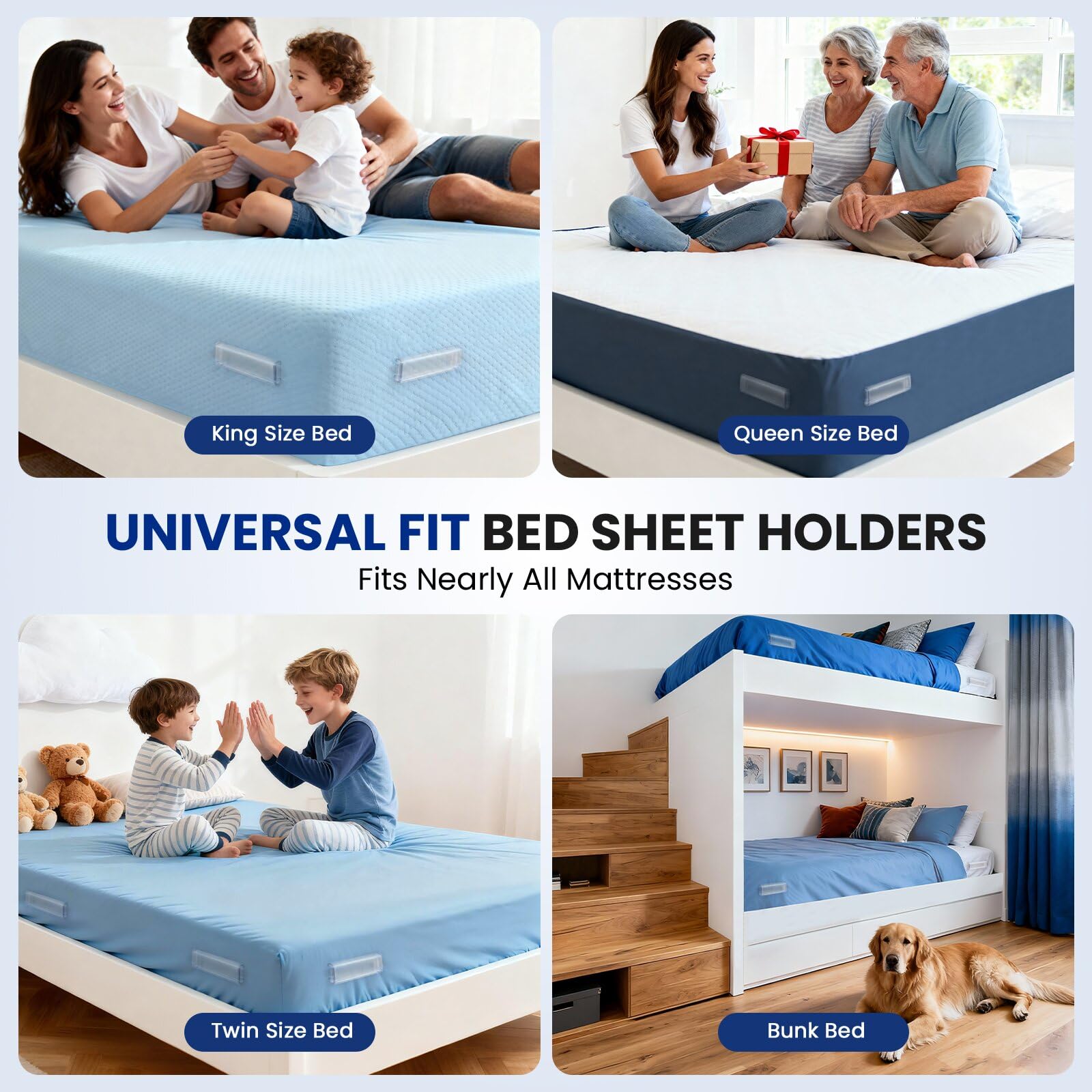 Non-slip sheet holders corners prevent slipping