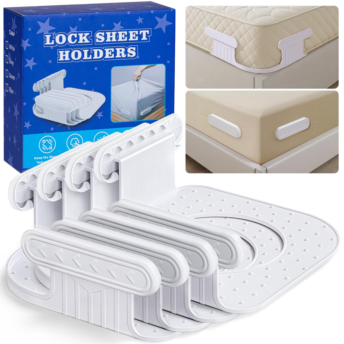 Bed Sheet Holders for Corners 4Pcs set in mattress corner