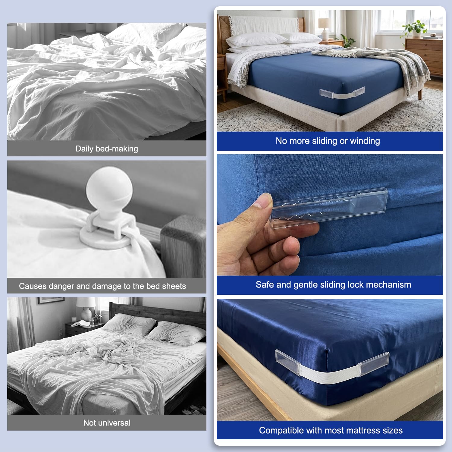 Clips securing fitted and flat sheets image