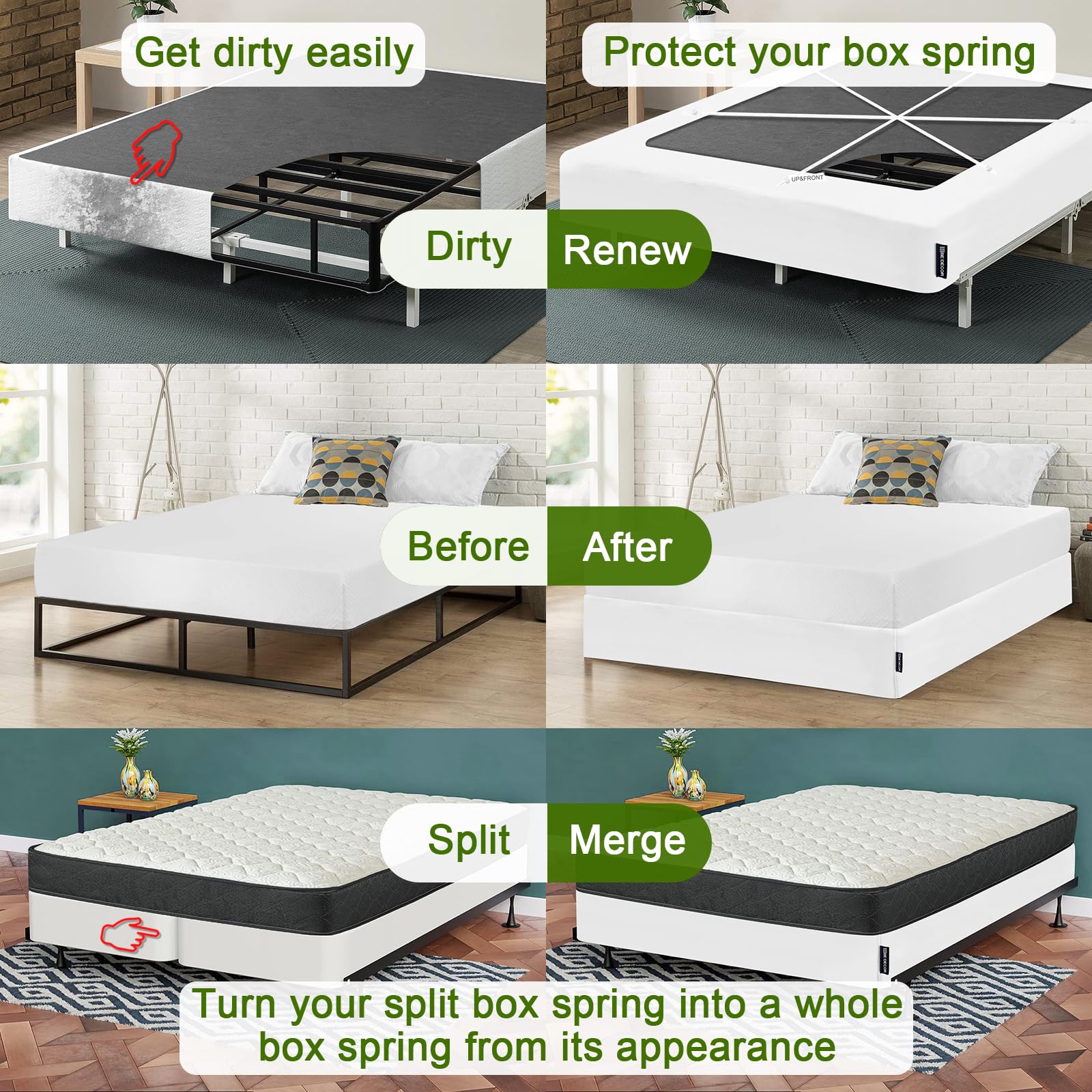Bedecor box spring cover white for queen bed