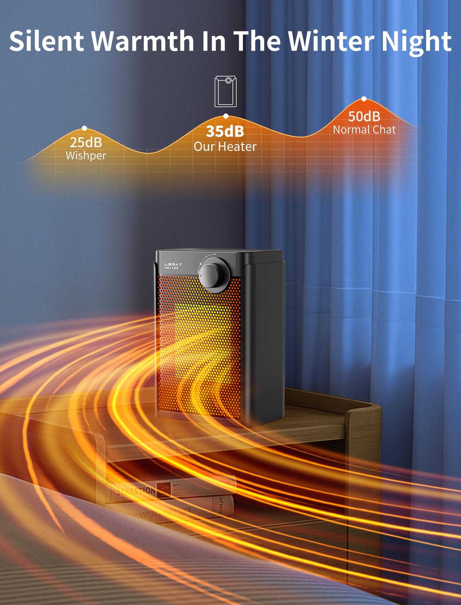 Lerat space heater suited for bedroom office camping indoors