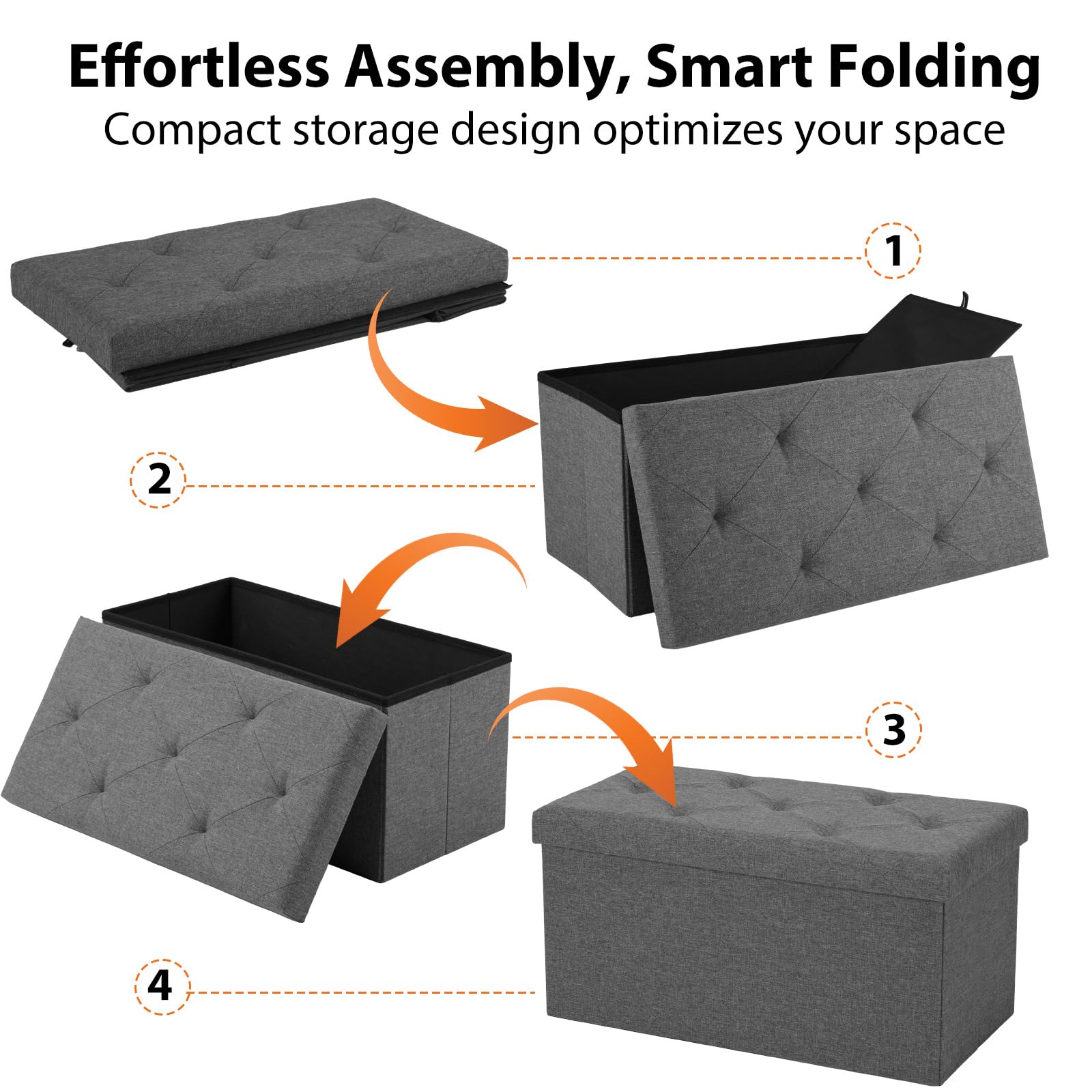 Foldable bedroom living room storage bench with easy fold